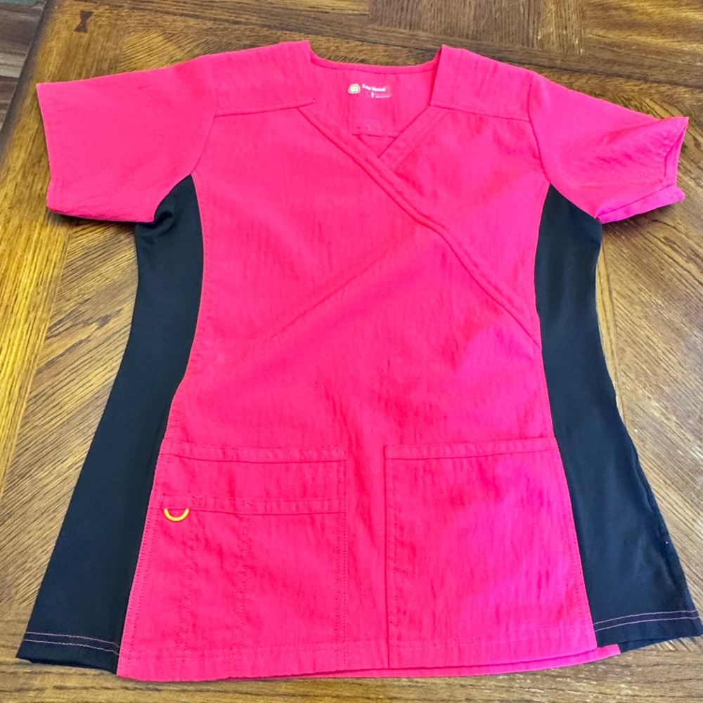 Women's Pink and Black Scrub top